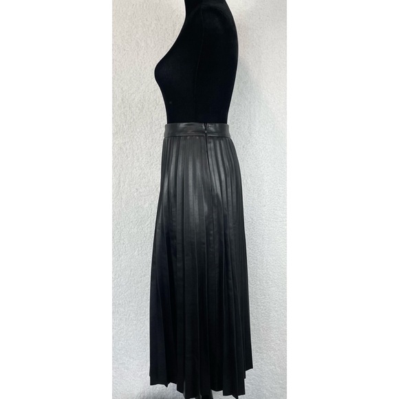 JONATHAN SIMKHAI • Black Vegan Leather Jayla Pleated Asymmetrical Midi Skirt, 2 - Picture 6 of 16